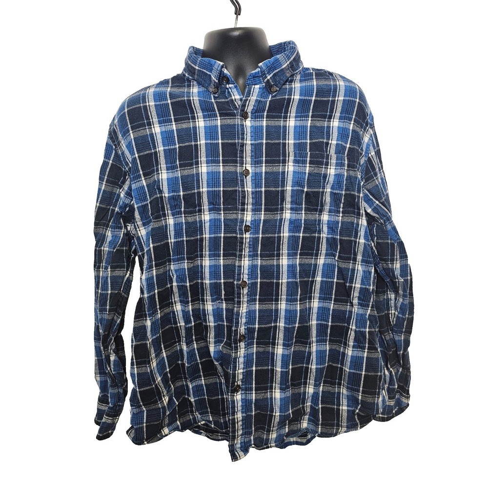 Lands' End men's blue, white and black plaid flannel shirt size XXL 18-18 1/2